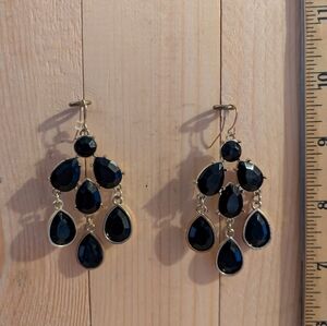 Elegant Black and Gold Chandelier Earrings Costume Jewelry
